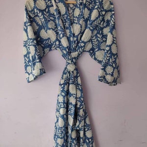 Easter Gift Kimono Robe, Bath robe Cotton Robe, Kimono Indian Pure Cotton Bath Robe ,Night Wear Suit Dressing Gown Blue Crossover