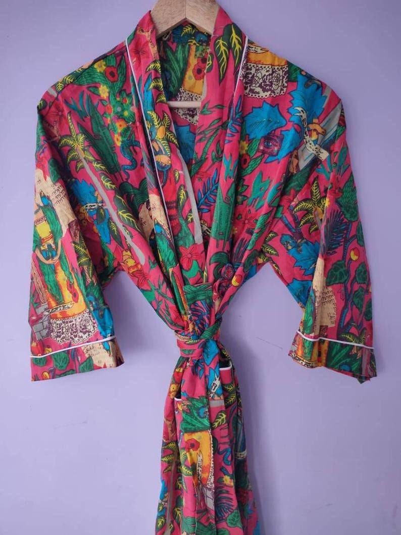 100 Cotton Kimono Indian Kimono Robes Printed Dressing Gown Etsy