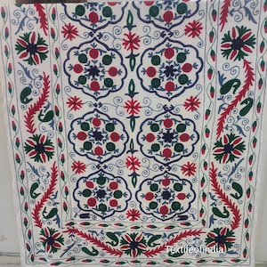 Cotton Suzani Throw Blanket Hand Embroidery Bed sheet Bedspread Suzani Embroidery, Suzani Wall Hanging, Uzbekistani Table Cover Twin Size