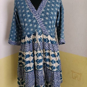 Indigo blue printed Dress, Indian Cotton Dress, Cotton Indian Dress, Handblock Print Dress, Geometric Print, Indian Dress, Hand Print Dress