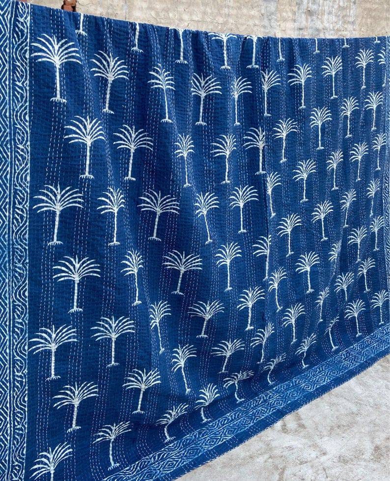 Indian Handmade Pure Cotton Tree Print Kantha Quilt Vintage image 2