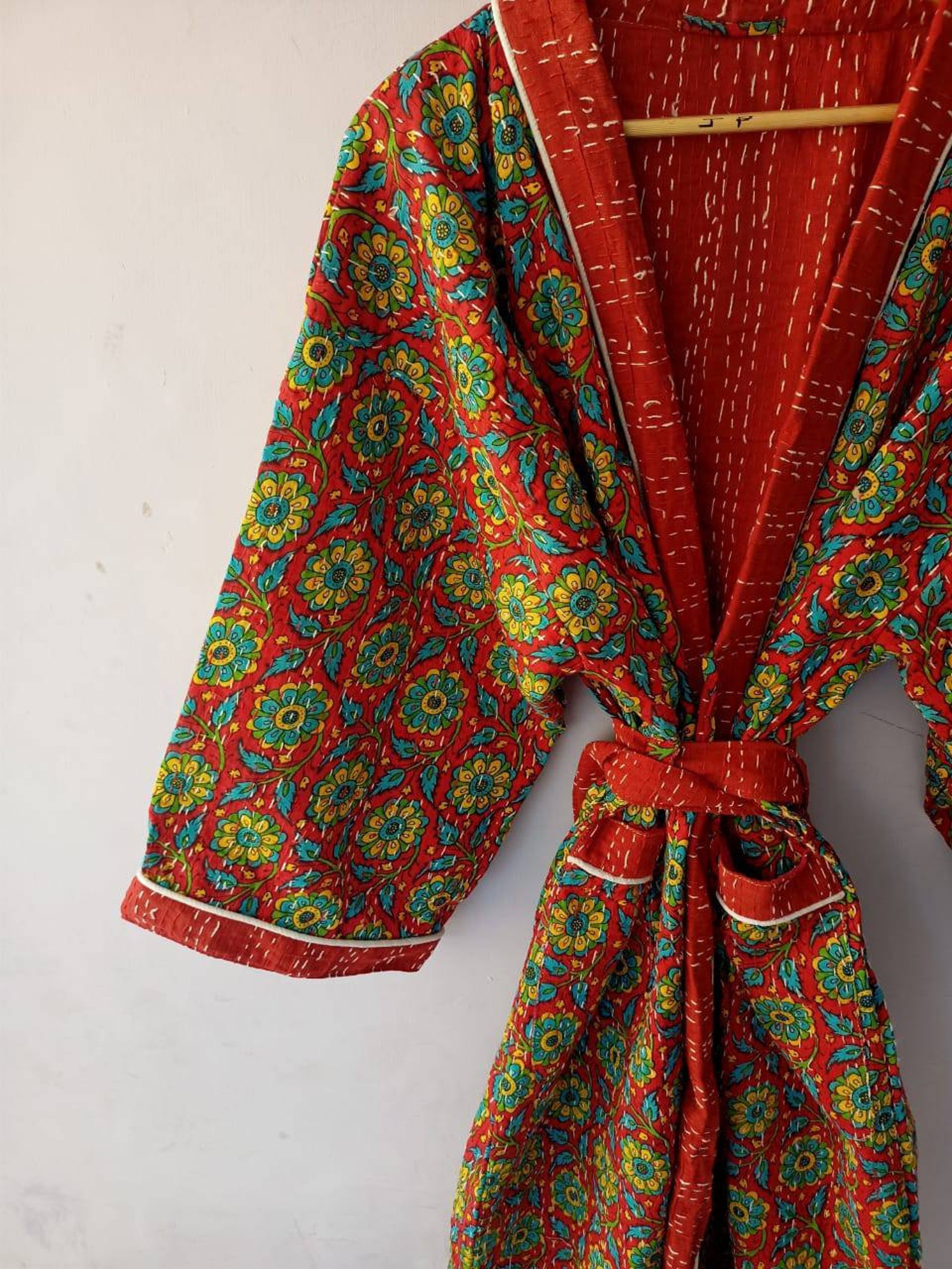 Indian cotton kantha kimono robe Organic color kantha quilt Etsy