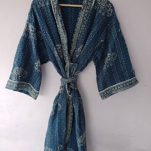 Elephant print Kimono robe Handmade from Cotton Block Print Design Model Boho Linen Morning Coat Festival Clothing Halloween sweatshirt Coat