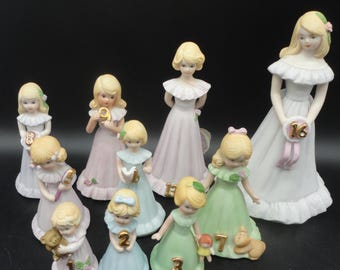 Enesco Growing Up Birthday Girls Blonde Porcelain Bisque Figurine,Collectible Birthday Girls Figurine,Vintage Enesco Birthday Girls Figurine