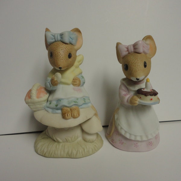 Enesco Land Calico Mäuse Porzellan Figur und Glocke, Sammler enesco Land Calico Mäuse, Vintage Enesco Land Calico Mäuse