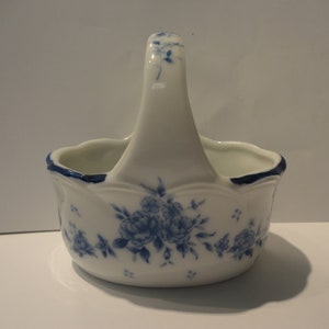 Porcelain White and Blue Floral Basket Candy Dish made in Japan,Collectible Basket Candy Dish,Vintage Porcelain Basket Candy/Trinket Dish