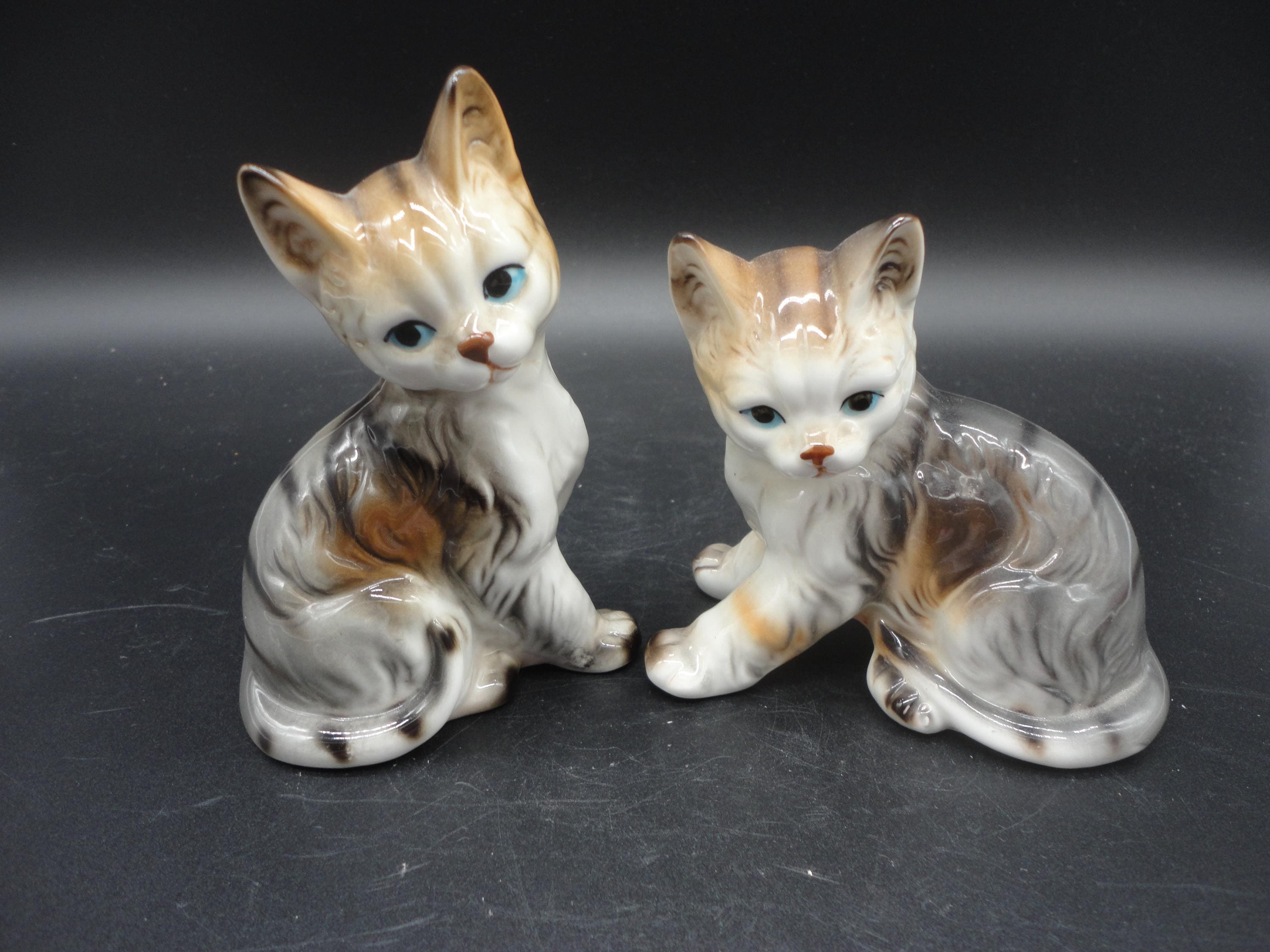 Bone China Tabby Cat Figurines Made in Taiwan,collectible Bone