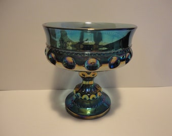 Blue Carnival Glass King's Crown Candy Dish,Collectible Blue Carnival Glass Dish,Vintage Blue Carnival Glass King's Crown Candy Dish