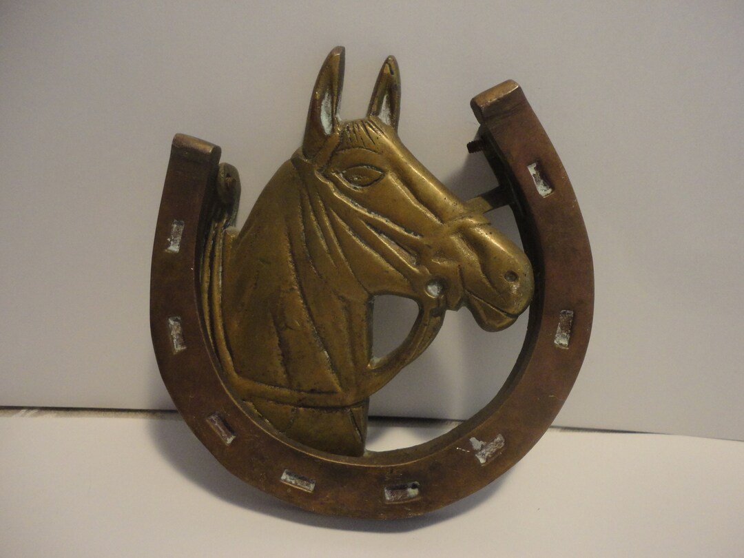 Brass Horseshoe and Horse Head Door Knocker,collectible Brass Door