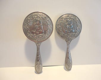 Silver Plated Children&#39;s Hand Held Mirror and Brush,Collectible Children&#39;s Mirror and Brush,Vintage Silver Plated Children&#39;s Mirror & Brush