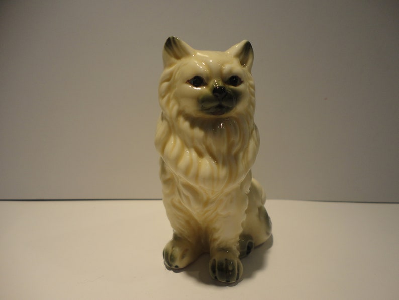 Porcelain Cream and Black Persian Cat Figurine,Collectible Cat Figurine,Cream and Black Cat Figurine,Vintage Porcelain Persian Cat figurine
