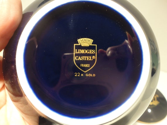 Limoges Castel リモージュカステル フランス コバルト磁器猫置物
