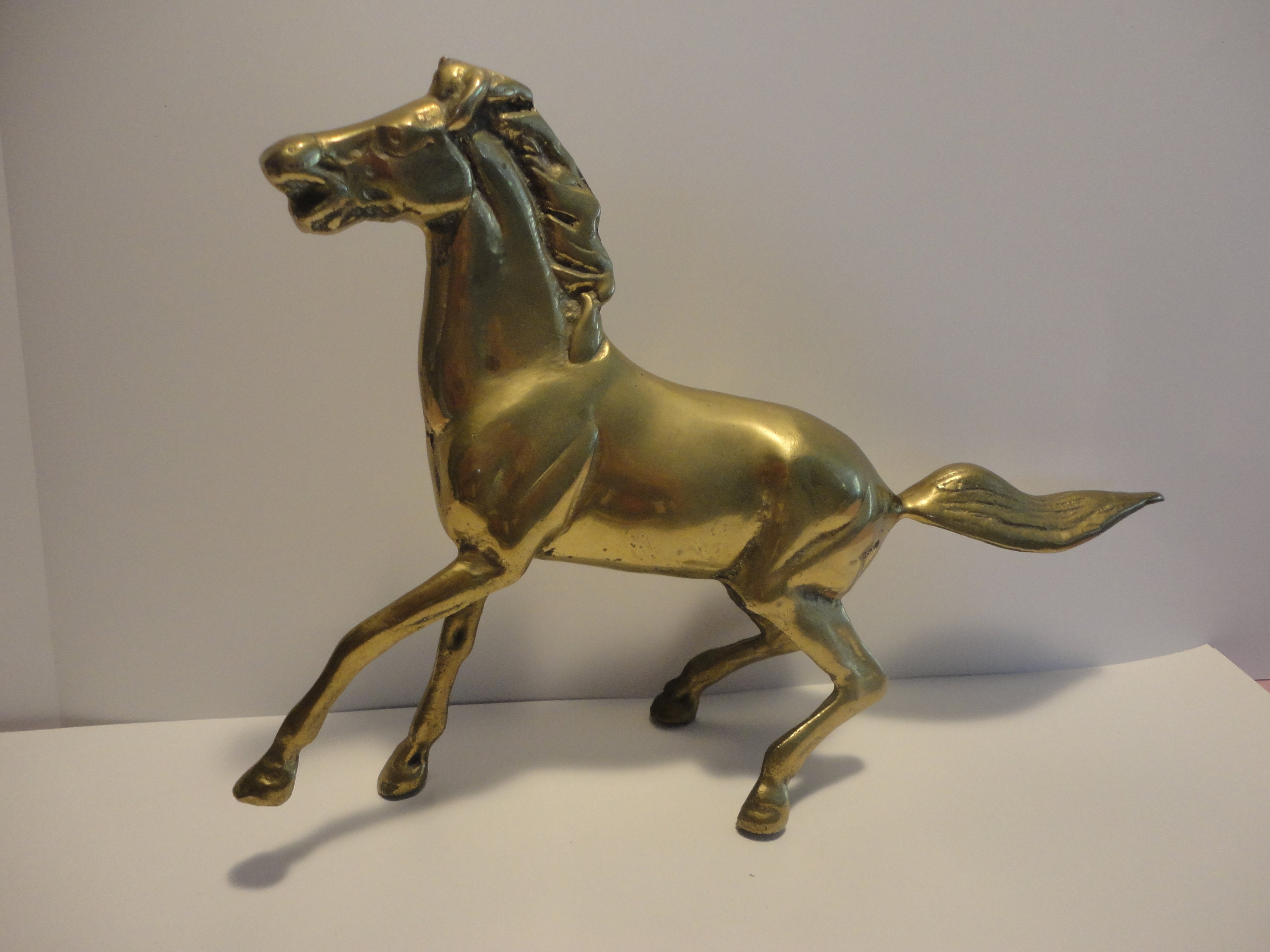 Vintage Large Heavy Brass Horse Sculptor Figurine Horses Running