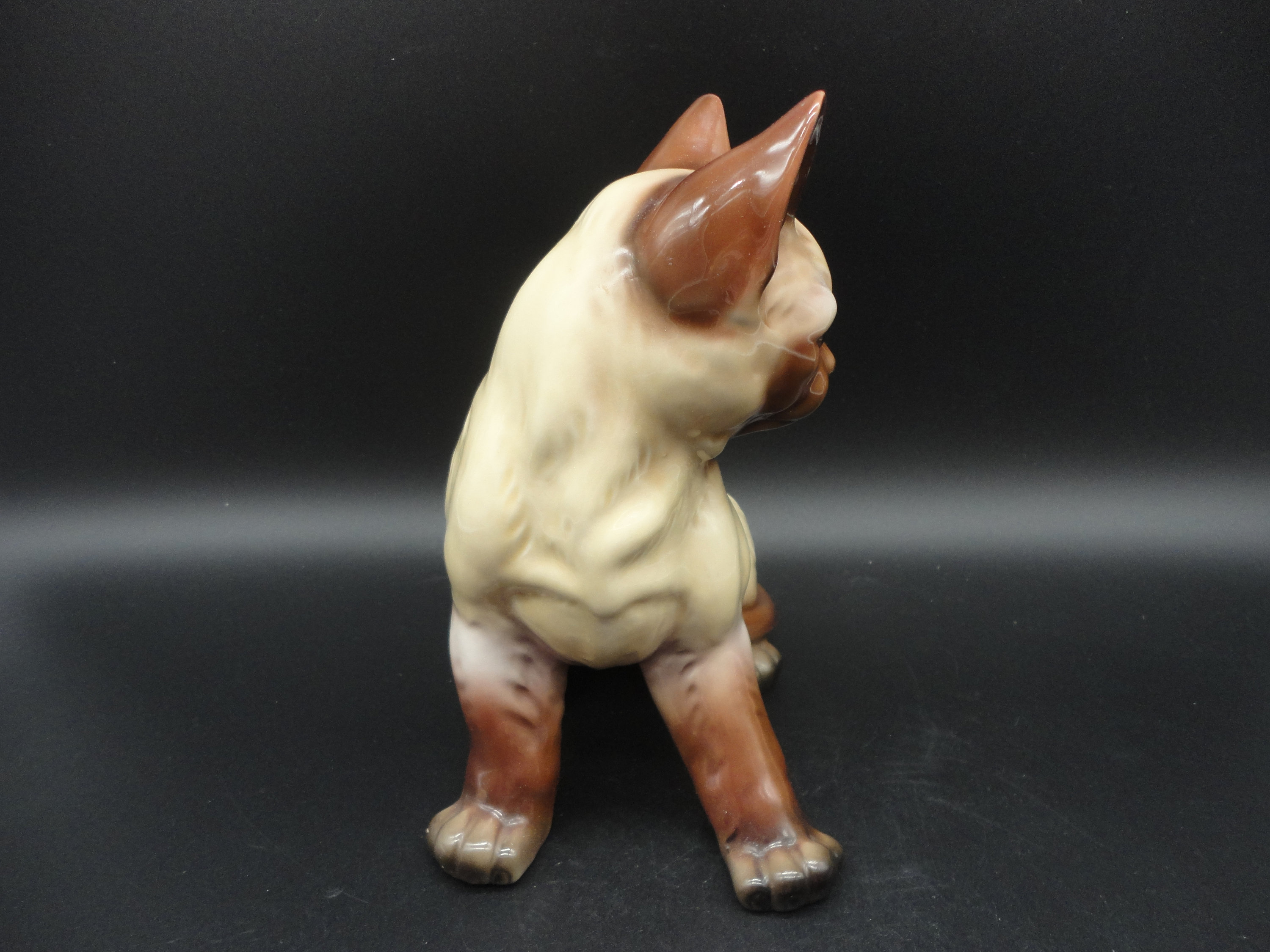 Figurine Chat Siamois En Céramique Polychrome - Vintage Art Déco