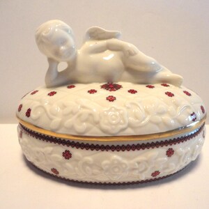 Cherub / Engel Oval Trinket Box hergestellt in Kanada, Sammler Cherub / Engel Trinket Box, Vintage Cherub / Engel Trinket Box hergestellt in Kanada