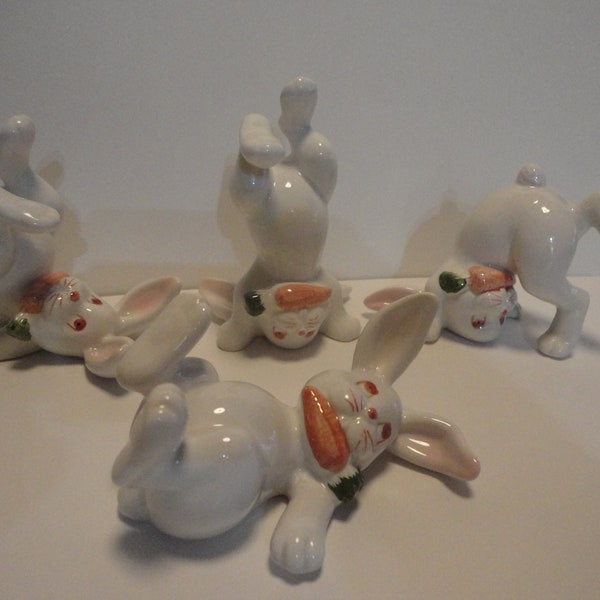 Fitz and Floyd Hand Painted Porcelain Bunnies Set of 4,Vintage Fitz and Floyd Bunny Set,Collectible Fitz and Floyd Bunny Set of 4