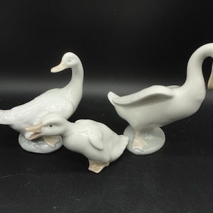 Nao Handmade in Spain by Lladro Porcelain &quot;Little Duck&quot; and Goose Figurines Trio,Collectible Figurines,Vintage Lladro Duck & Goose Figurines