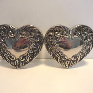 Heart Shaped Glass Jars with Silver Plated Embossed Lids,Collectible Heart Shaped Glass Trinket Boxes with Silver Plated Lids,Heart Jars