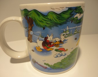 Walt Disney Snowball Salute Mug,Collectible Disney snowball fight mug,Vintage Walt Disney Snowball Salute mug,Mickey, Donald,Goofy and Pluto
