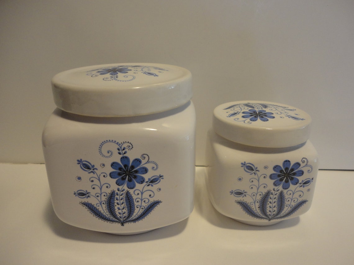 Porcelain White and Blue Floral Canisters Made in Etsy