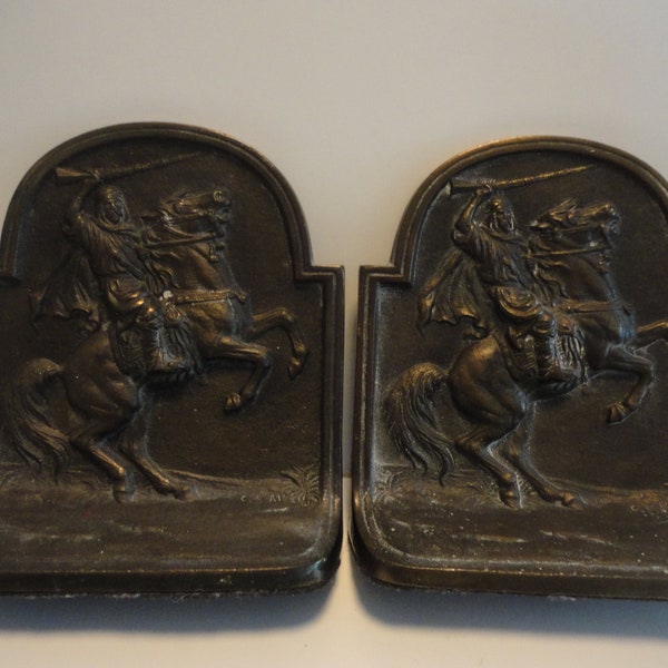 Hubley Cast Iron with Bronze Finish Arabian Horse and Warrior Bookends,Collectible Hubley Bookends,Vintage Hubley "The Arab" Bookends