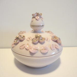 Lefton China Hand Painted Pink and Gold Trinket Box,Collectible Lefton China Trinket Box,Vintage Lefton China Pink and Gold Trinket Box