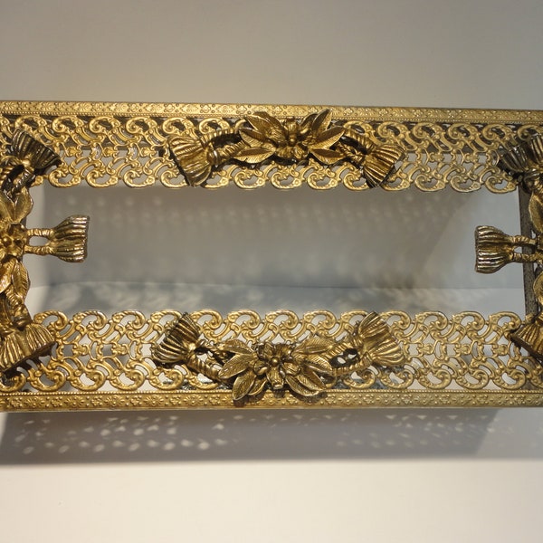 Gold Ormolu Footed Tissue Box,Collectible Gold Ormolu Decorative Tissue Box,Vintage Gold Ormolu Footed Tissue Box