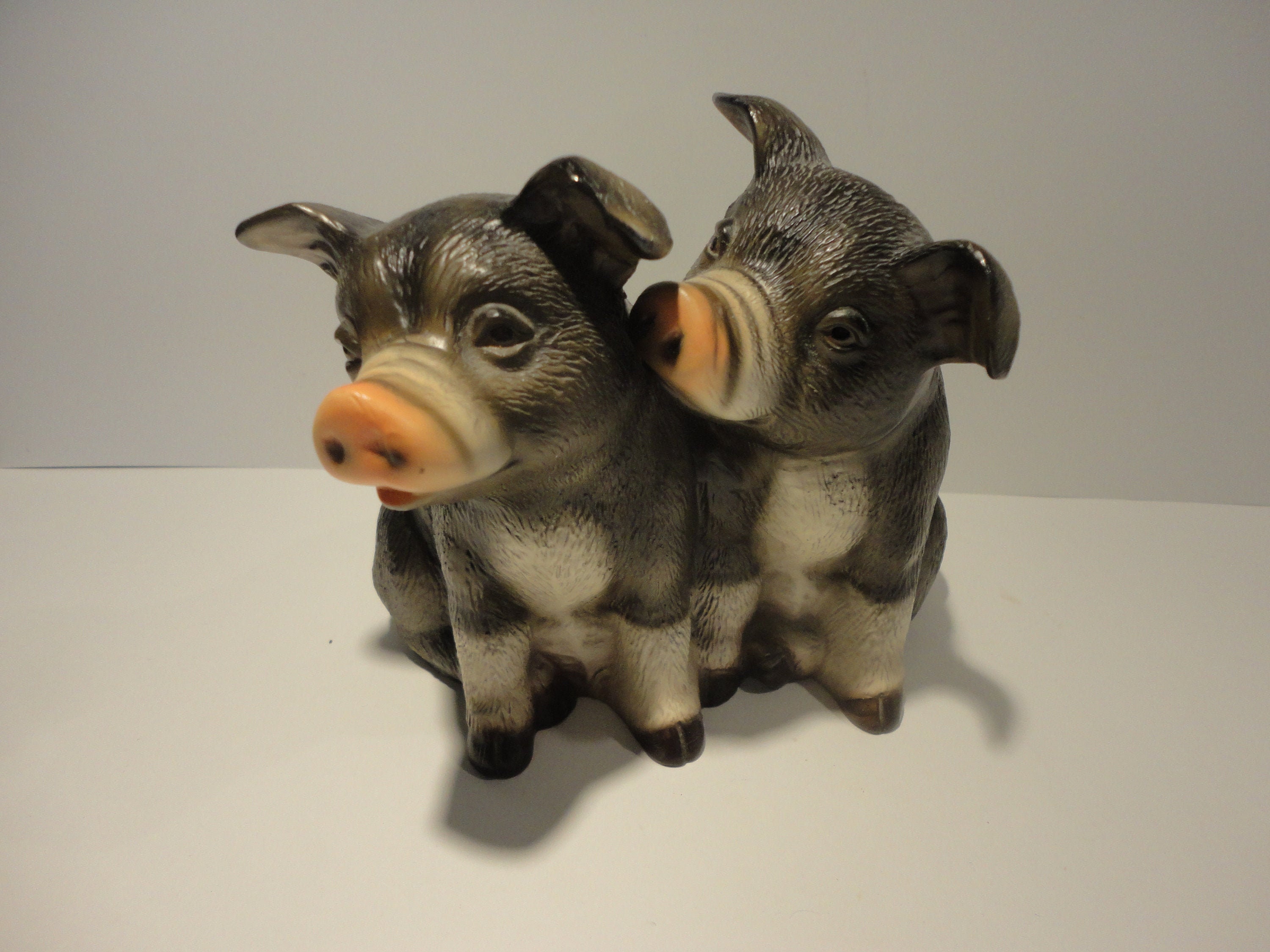 Black and White Porcelain Pigs Figurine Made in Etsy