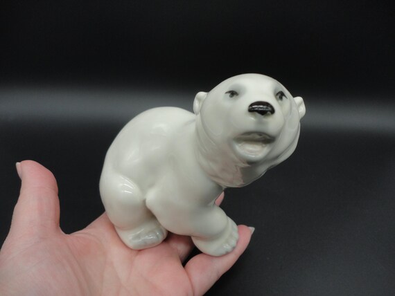 Vintage Lomonosov Porcelain Polar Bear, USSR Collectible Figurine