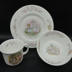 Royal Albert Bone China The World of Beatrix Potter Children&#39;s Set,Collectible Beatrix Potter Plate, Bowl and Mug Set,Vintage Beatrix Potter
