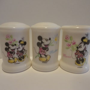 Disney mickey e minnie mouse sal e pimenta e porta palito, conjunto colecionável de mickey e mouse sal e pimenta, conjunto vintage da disney
