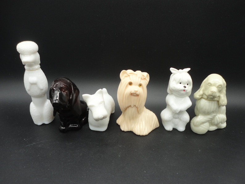 Vintage Avon Dog Perfume Bottles,Set of 6,Bon Bon Poodle,Baby Basset,Princess of Yorkshire,Sweet Tooth Terrier Lady Spaniel & Queen of Scots image 1