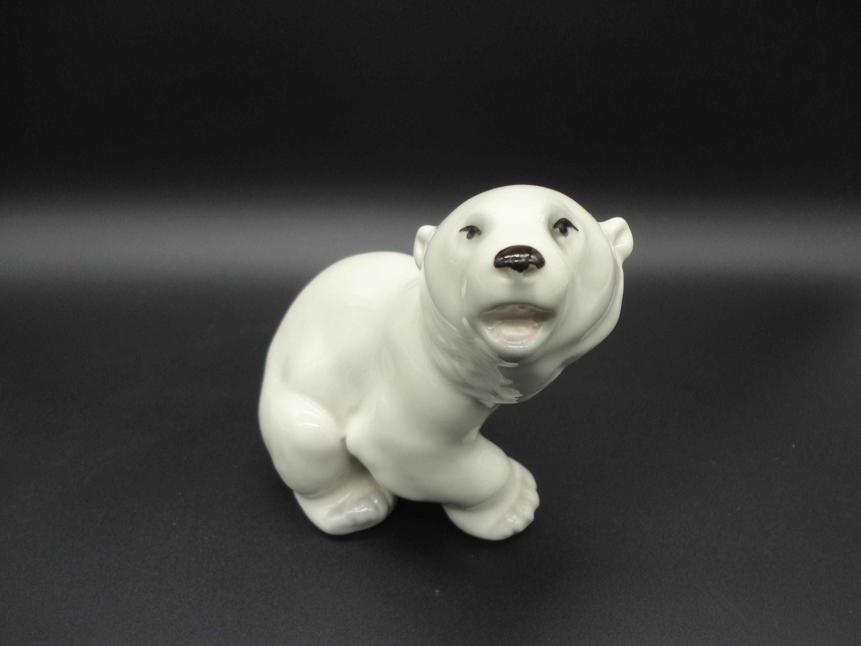 Vintage Lomonosov Porcelain Polar Bear, USSR Collectible Figurine