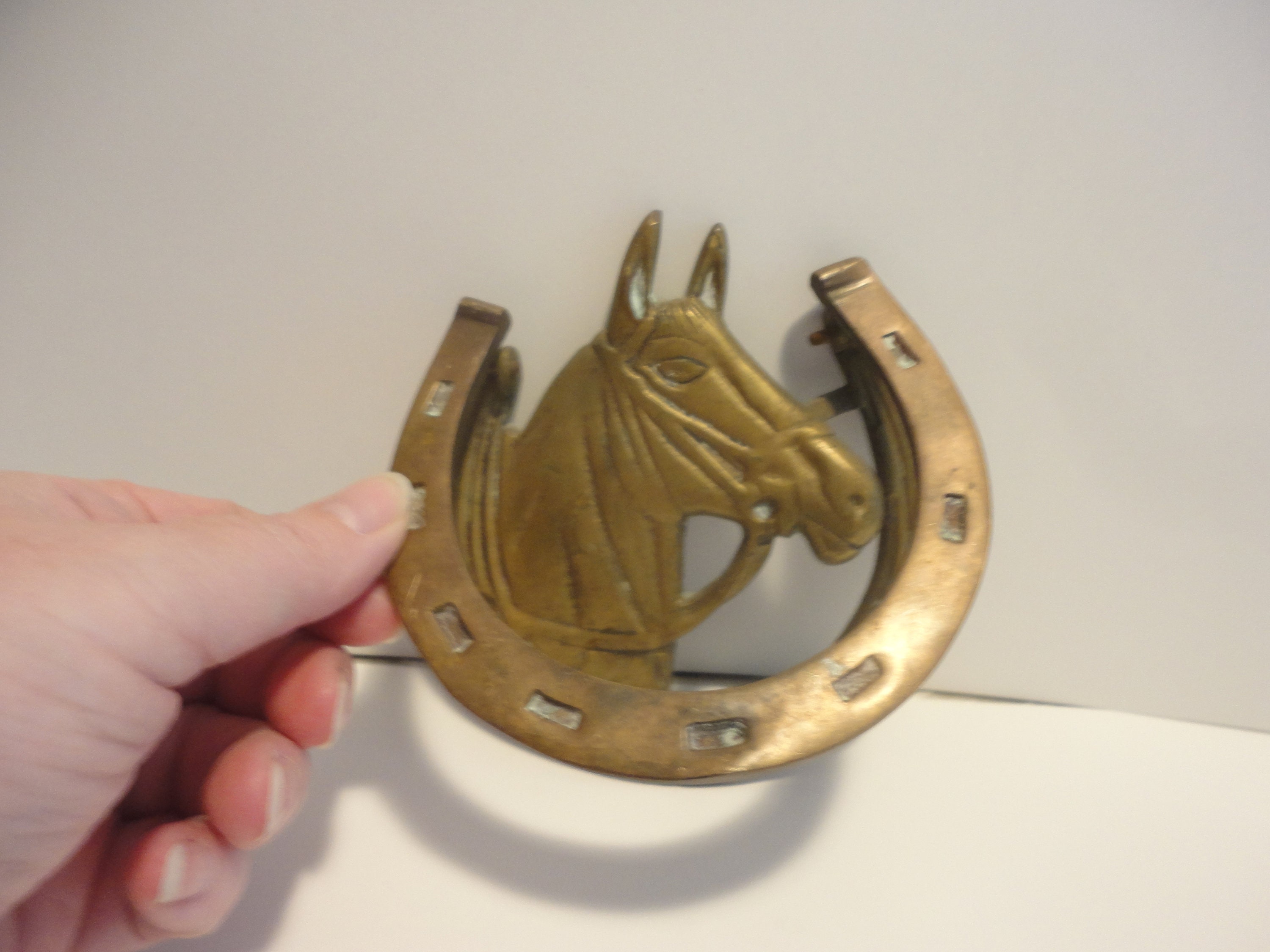 Brass Horseshoe and Horse Head Door Knockercollectible Brass Etsy