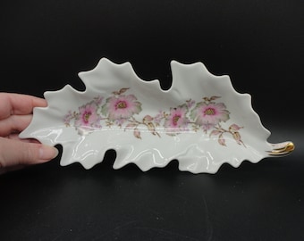 Porcelain Floral Leaf Shaped Candy/Trinket Dish made in Germany,Collectible Porcelain Leaf Dish,Vintage Porcelain Floral Leaf Shaped Dish