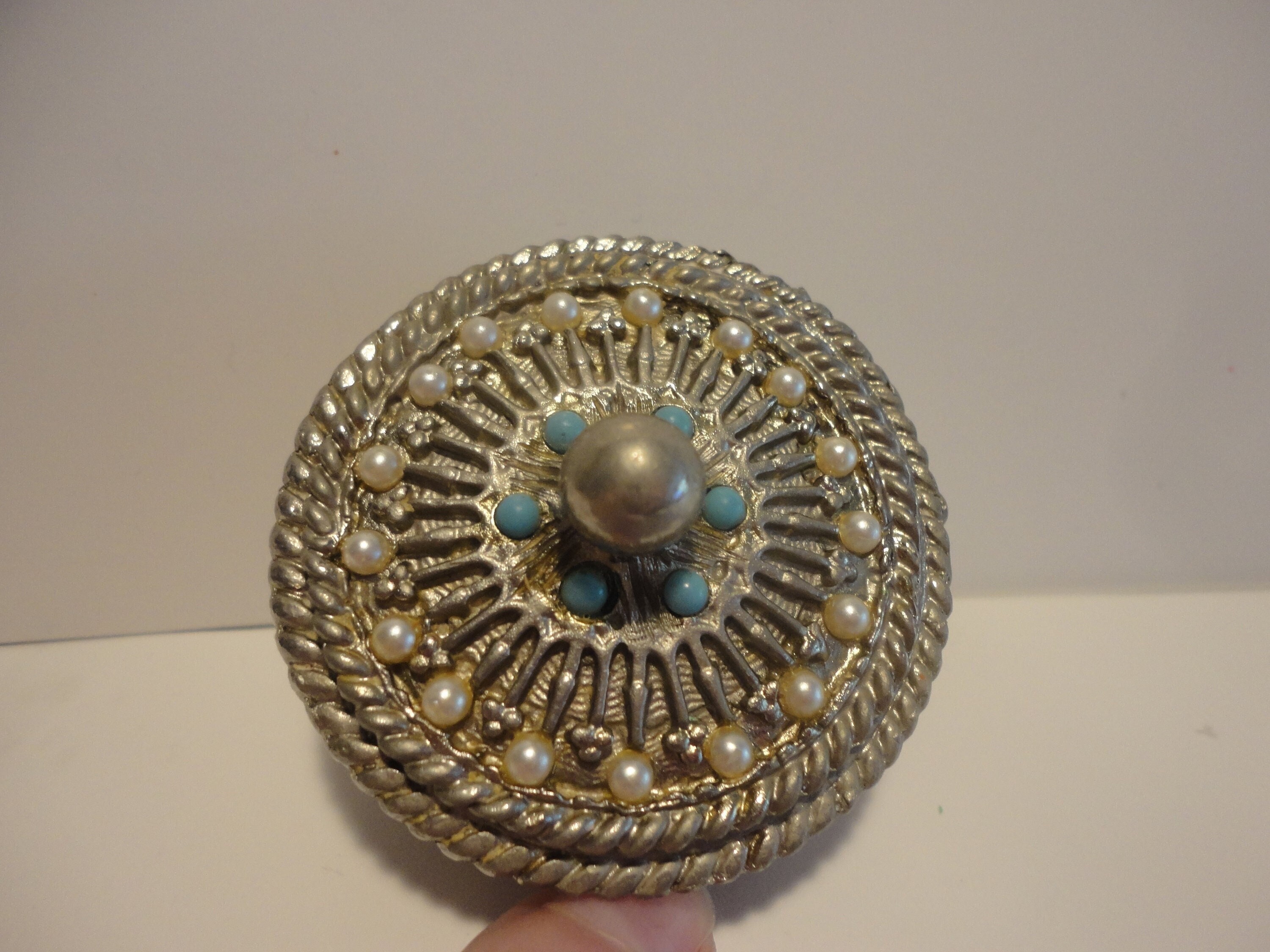 Mirella Silver Metal Miniature Trinket/Ring Box,Collectible Mirella Ring Box,Vintage Mirella Silver Metal Miniature Trinket/Ring Box