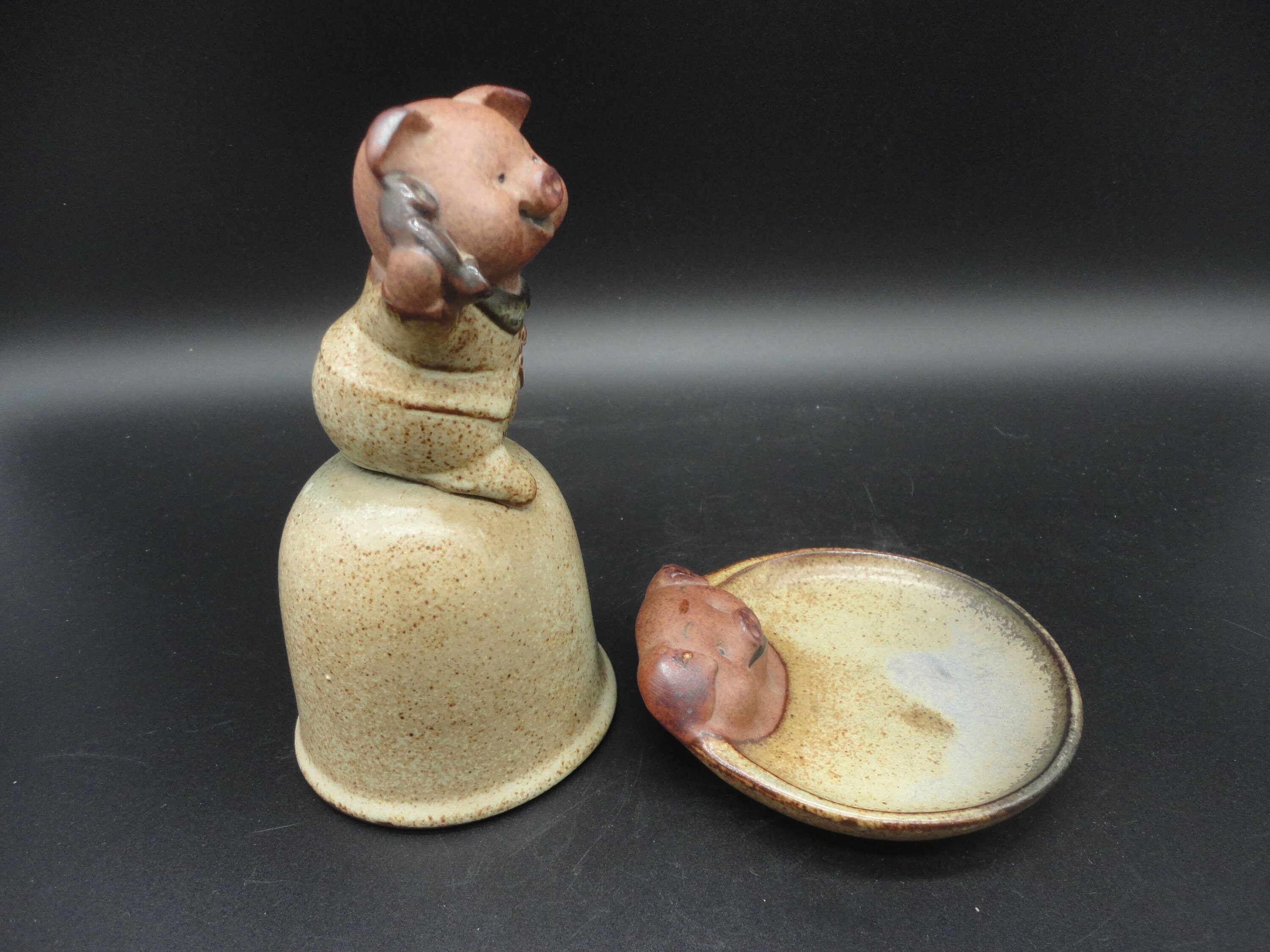 UCTCI Giftcraft Japan Pig Pottery Bell and Trinket Dish
