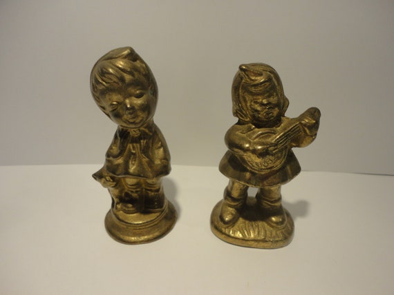 Hummel Like Brass Little Girl Figurines,collectible Brass Figurines,vintage  Hummel Like Brass Little Girl Figurines,vintage Brass Figurines 