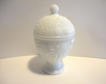 Avon White Milk Glass Candle Holder,Collectible Avon White Milk Glass Lidded Dish,Vintage Avon White Milk Glass Lidded Dish