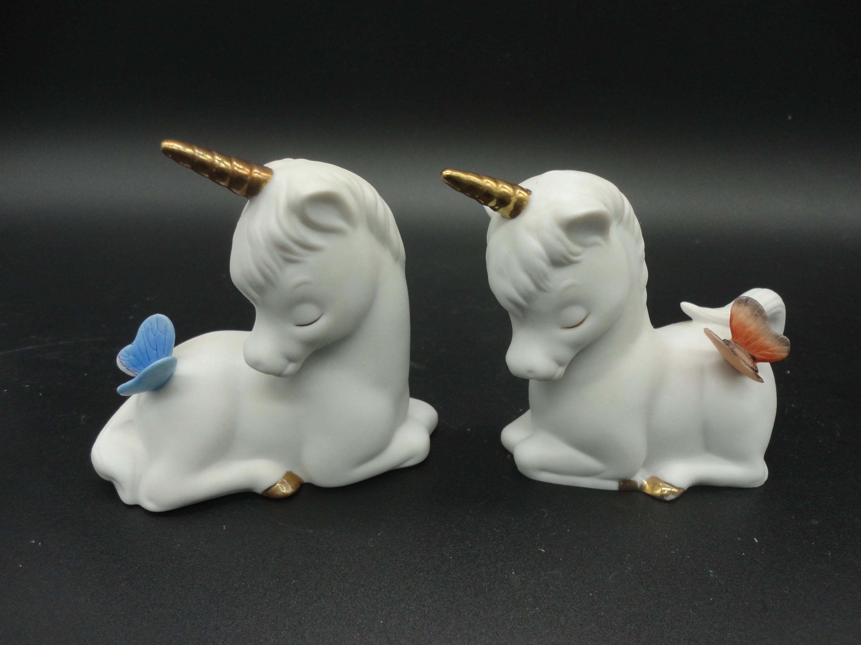 Enesco Porcelain Bisque White and Gold Baby Unicorn With a