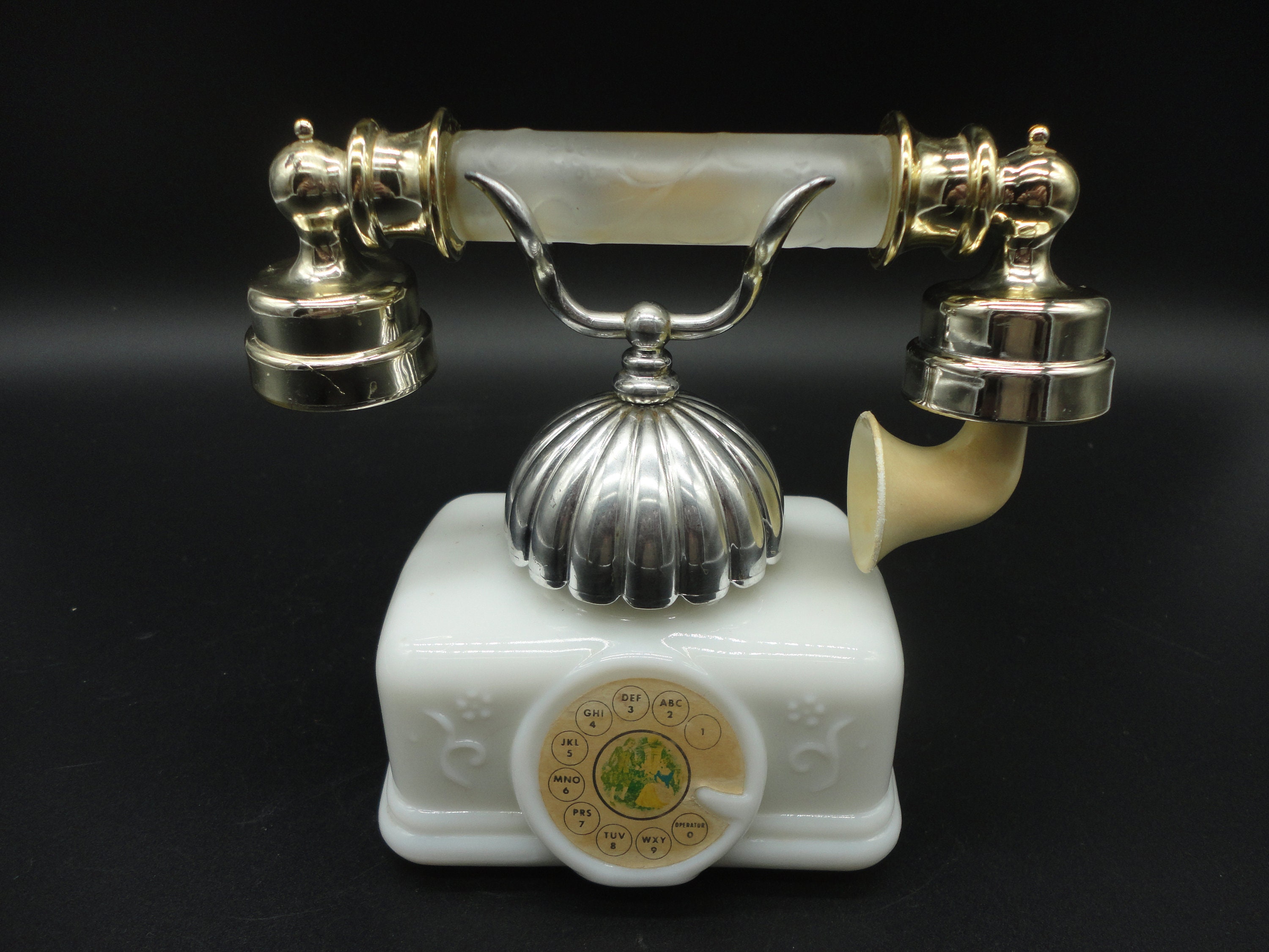 Avon French Telephone White Milk Glass Bottle,collectible Avon
