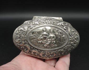 Vintage Silver Plated Footed Jewelry Box Japan Embossed Silver