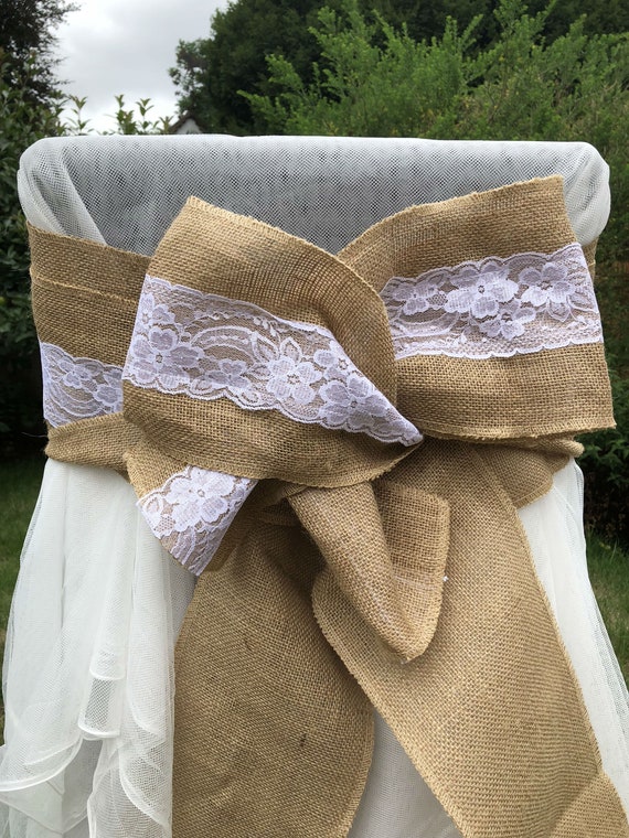 Lace Table Runner Burlap Rustic Chic Hessian Jute Lace Chair Sash