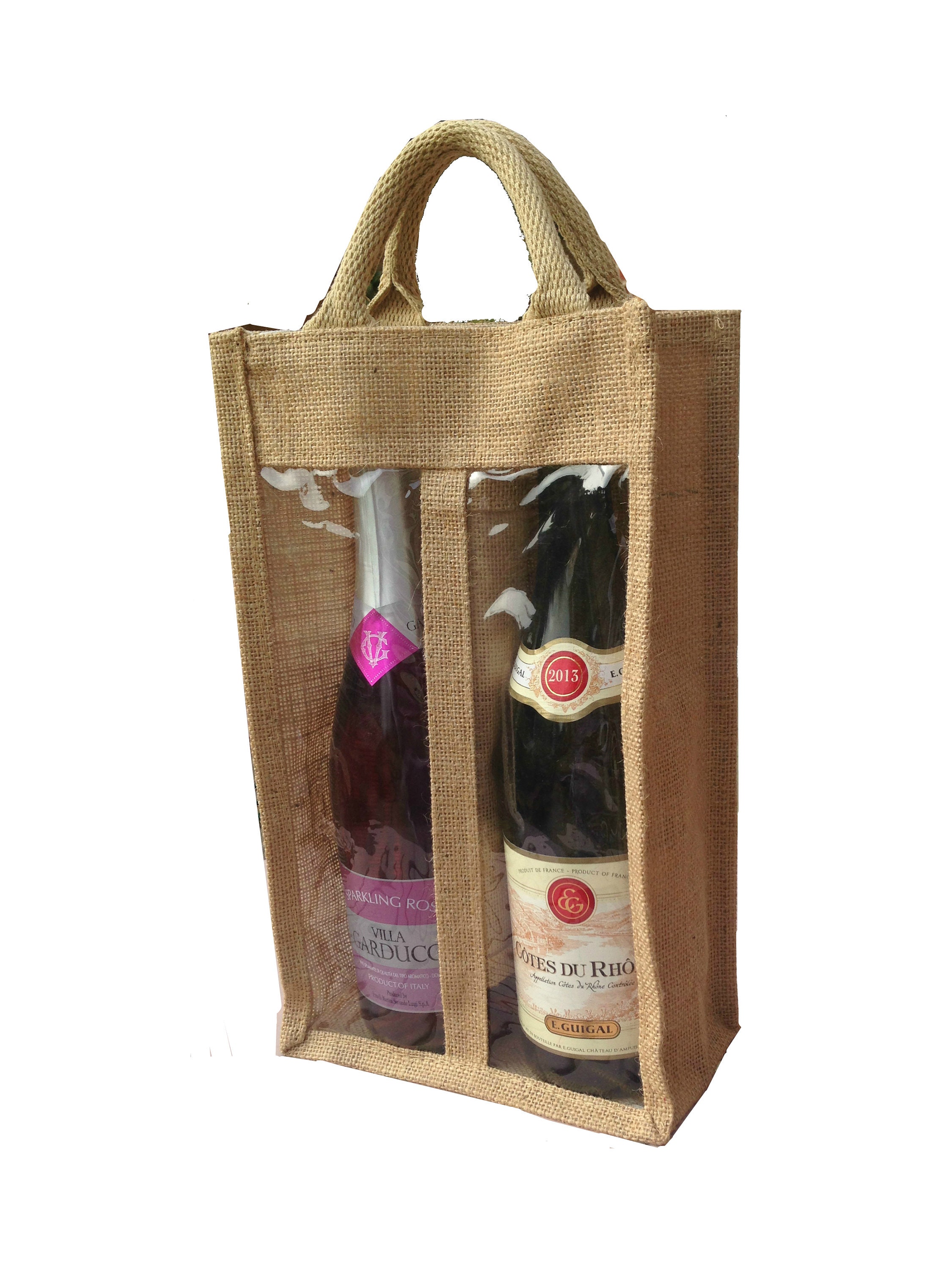 Two Bottle Wine Carrier Double Window Jute Wine Bag With - Etsy