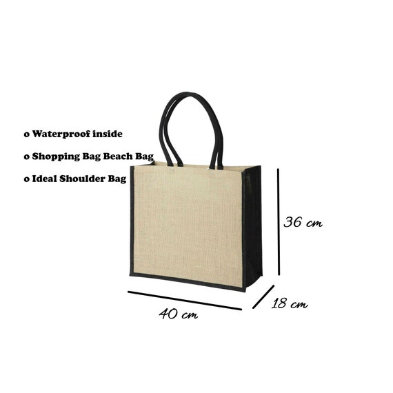 Plain or Personalise Large natural jute bag black handle and | Etsy