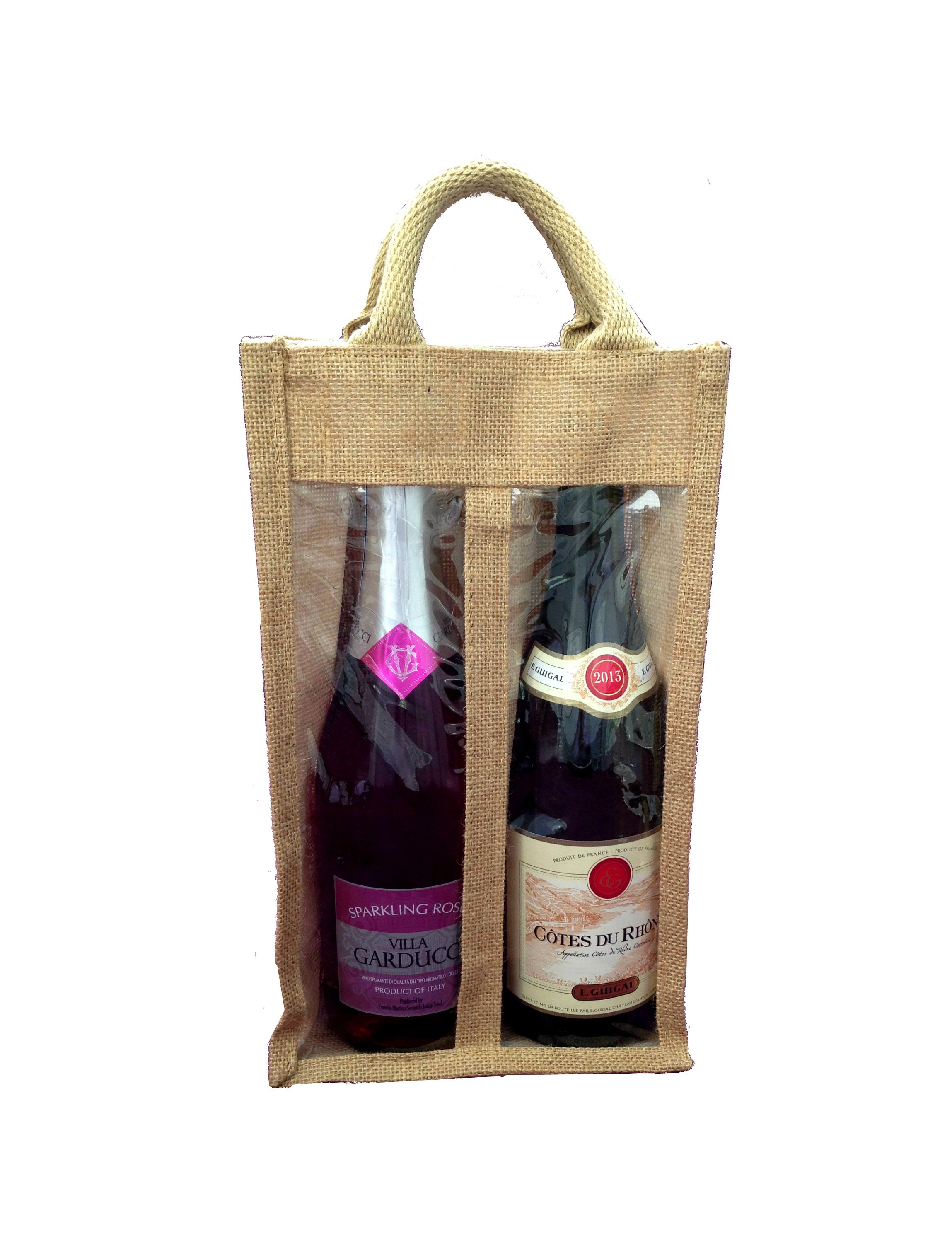 Two Bottle Wine Carrier Double Window Jute Wine Bag With - Etsy UK
