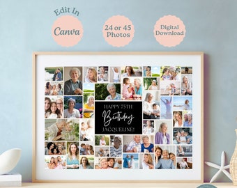 75th Birthday Photo Collage, 75th Birthday Decor, Editable Seventy Fifth Bday Picture Collage, 75th Birthday Gift, 75th Birthday Party Sign