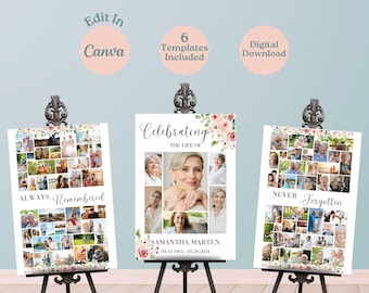 Editable Rose Celebration of Life Poster, Funeral Collage Template, Funeral Poster, In Loving Memory, Rest In Peace, Floral Memorial Poster