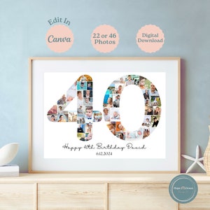 40th Birthday Photo Collage, 40th Birthday Decor, Editable 40th Birthday Picture Collage, 40th Birthday Gift, 40th Birthday Party Sign