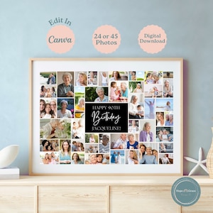 90th Birthday Photo Collage, 90th Birthday Decor, Editable Ninetieth Birthday Picture Collage, 90th Birthday Gift, 90th Birthday Party Sign